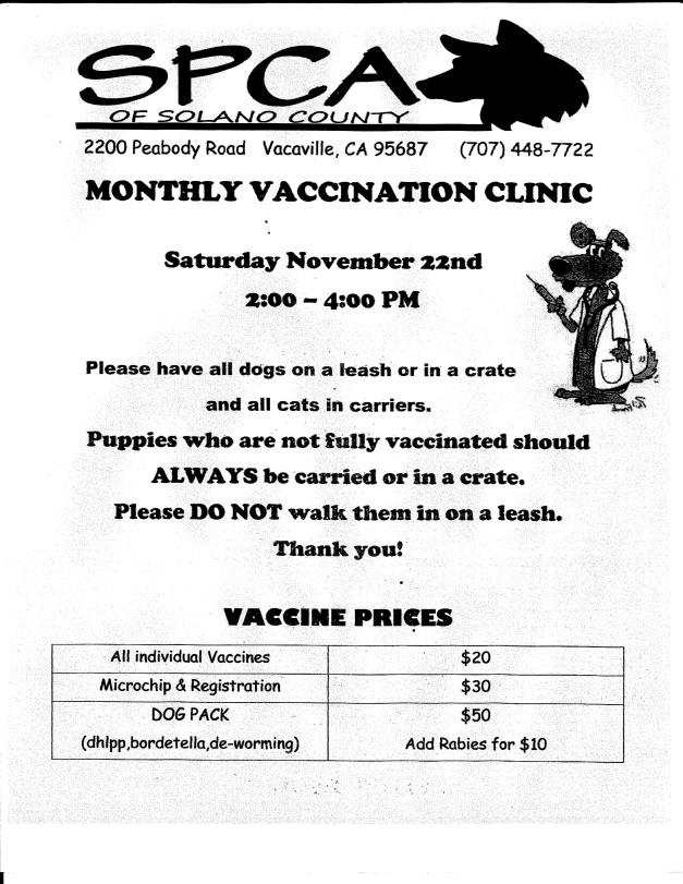 Vaccine clinic at SPCA of Solano County